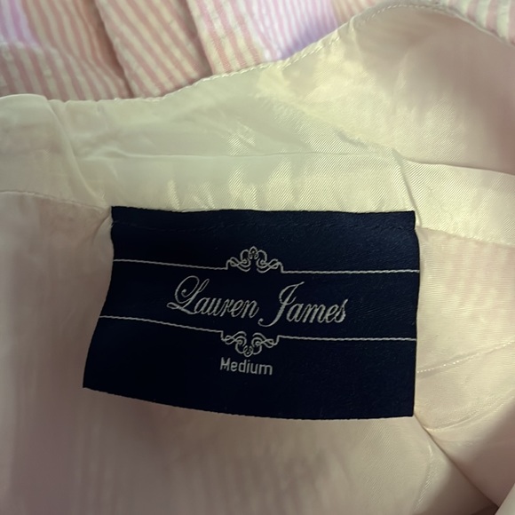 Lauren James Dress The Livingston Oxford Dress Pink Seersucker Bow Tie Back - Picture 7 of 9